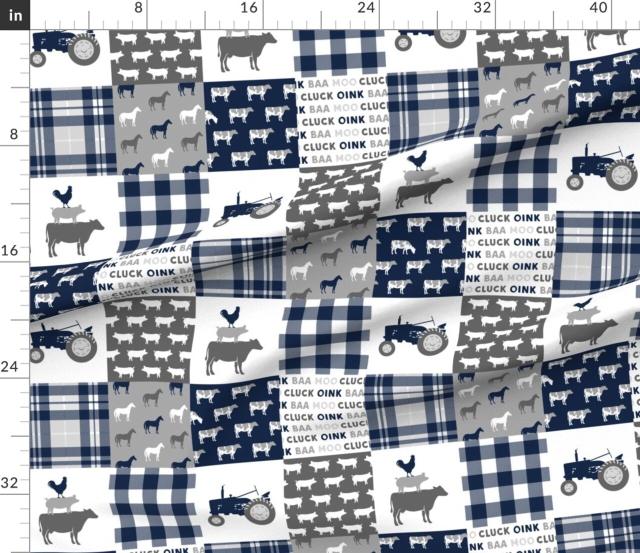 Farm Patchwork Blue Buffalo Plaid Tractor Country Rustic Quilt Topper Wholecloth Cheater Quilt Custom Printed Fabric by Spoonflower Various Fabrics by the Yard or Fat Quarter
